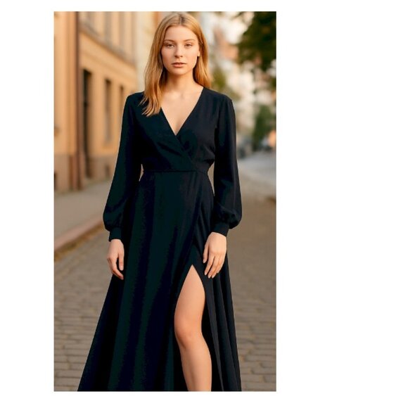 My Whole Heart Dark Navy Blue Long Sleeve LuLu's Wrap Dress Medium - Picture 10 of 10